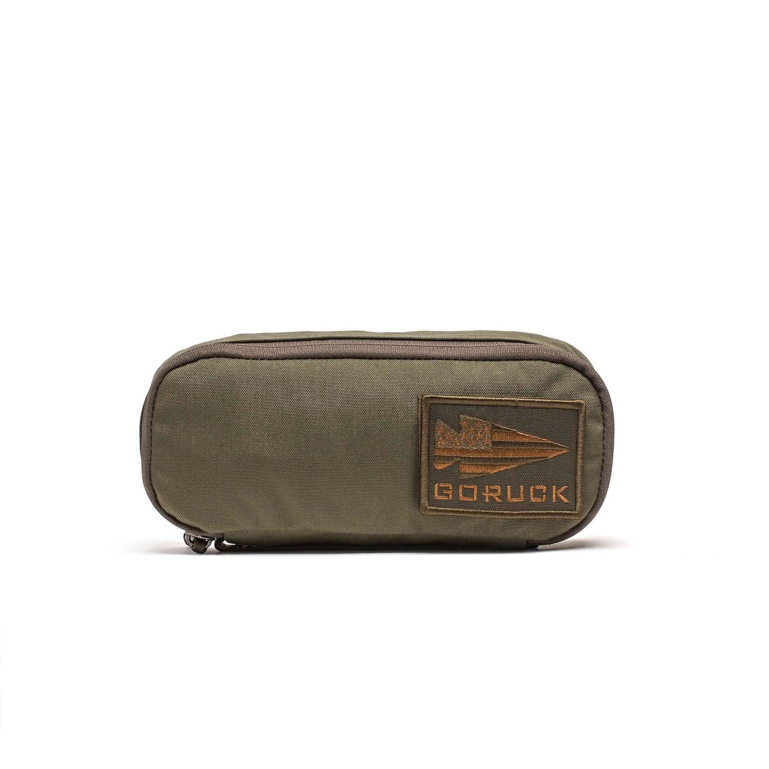 GORUCK Shadow Pocket Ranger Green small tactical pouch with logo patch on white background