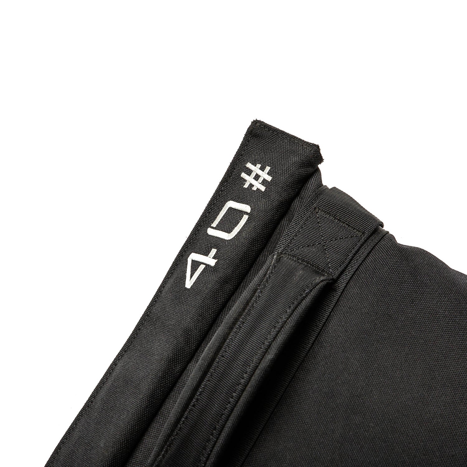 Close-up of a Simple Training Sandbags black fabric sandbag with white