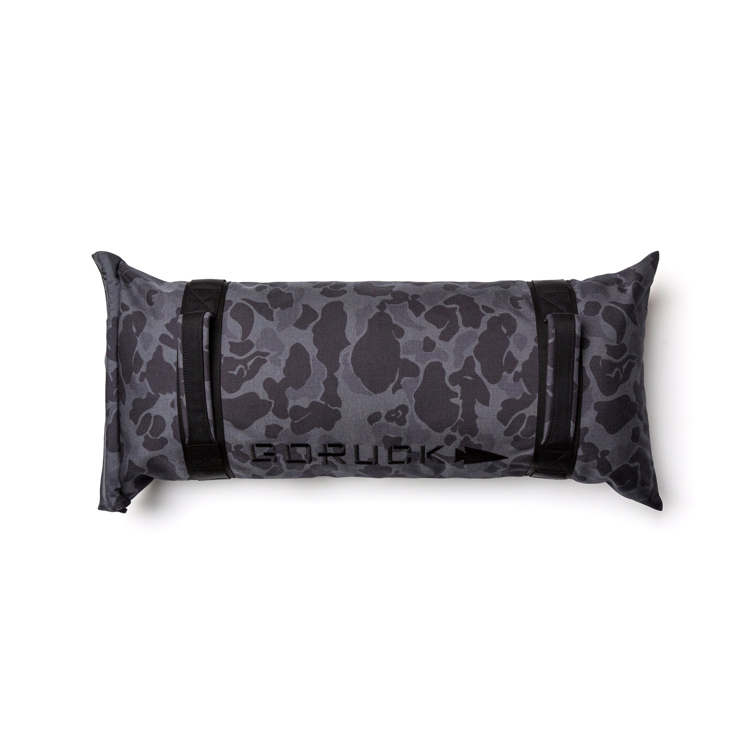 GORUCK 60LB sandbag in black frogskin camo pattern with sturdy handles for rucking workouts