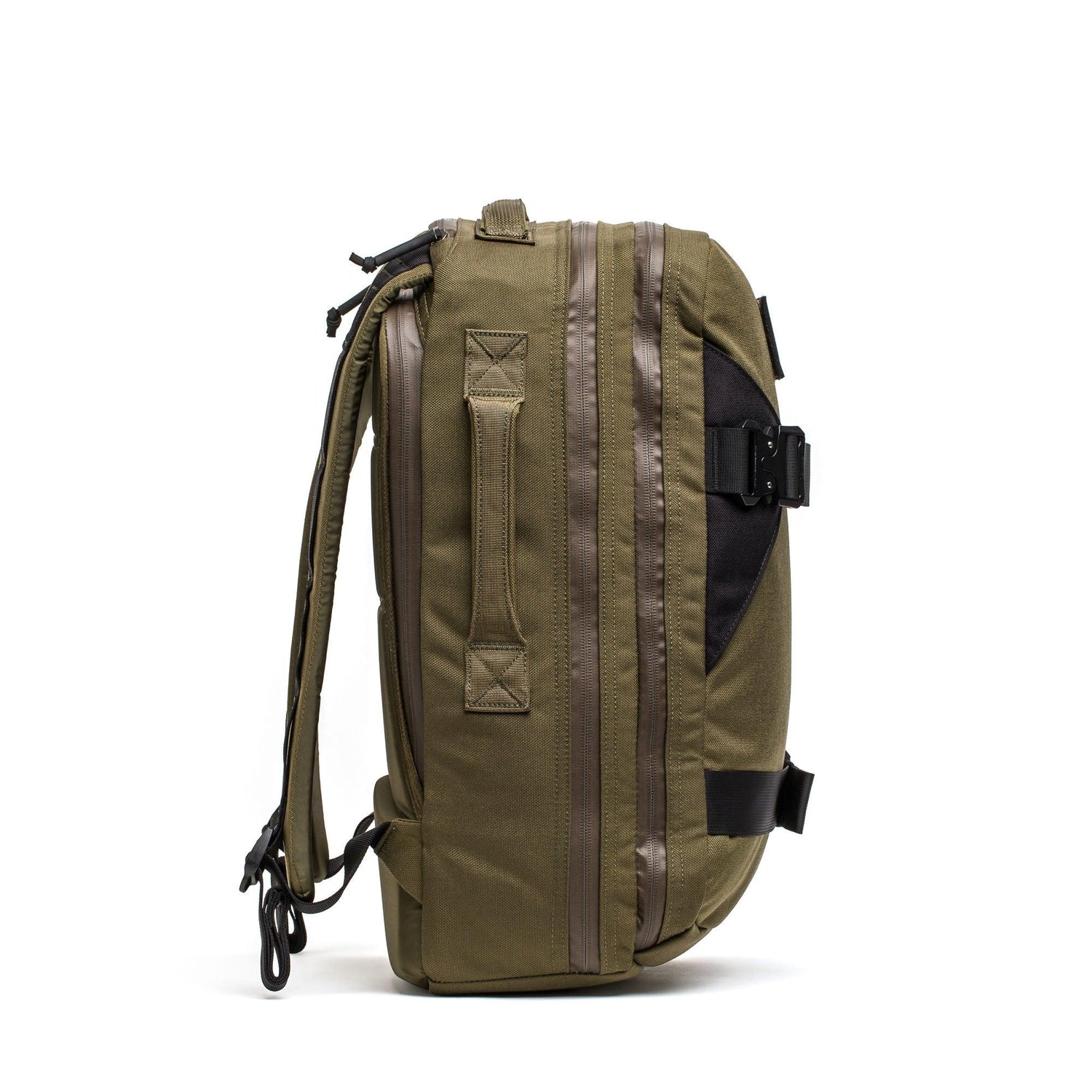 GORUCK rucking backpack in ranger green with black accents, shown from the side