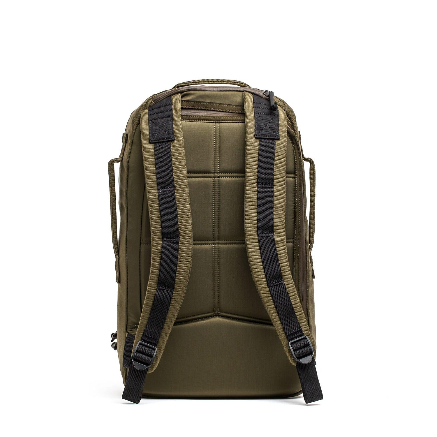 GORUCK rucksack in ranger green with black straps, rugged padded back, isolated on white