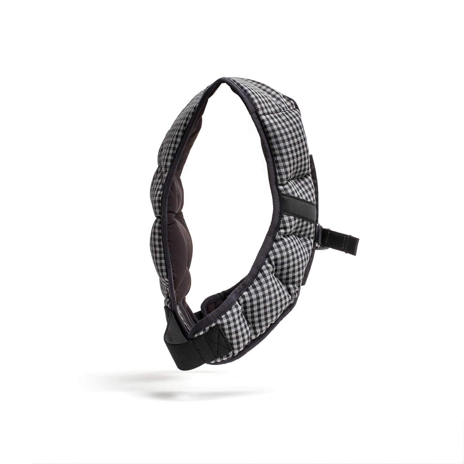 A padded, checkered headband with an adjustable black strap—ideal to pair with your Spy Ruck | Women's Weighted Vest as you train. Shown on a white background.