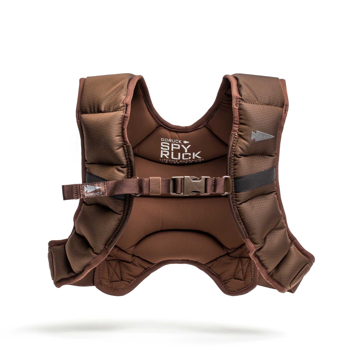 The Spy Ruck | Women's Weighted Vest is a brown padded workout vest with adjustable straps and front buckle, designed for women as a weighted vest, shown on a white background.