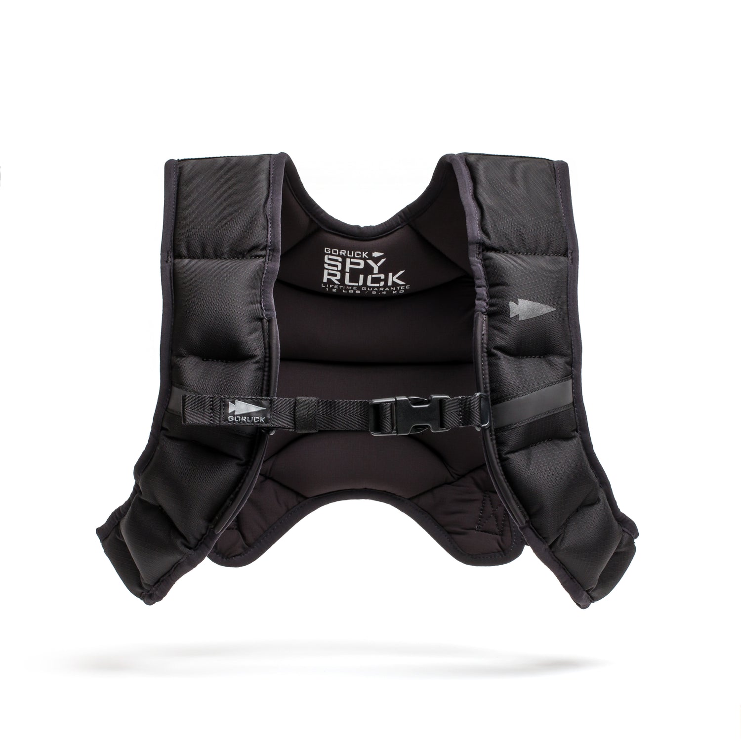 The Spy Ruck black weighted vest features padding, adjustable straps, and inner