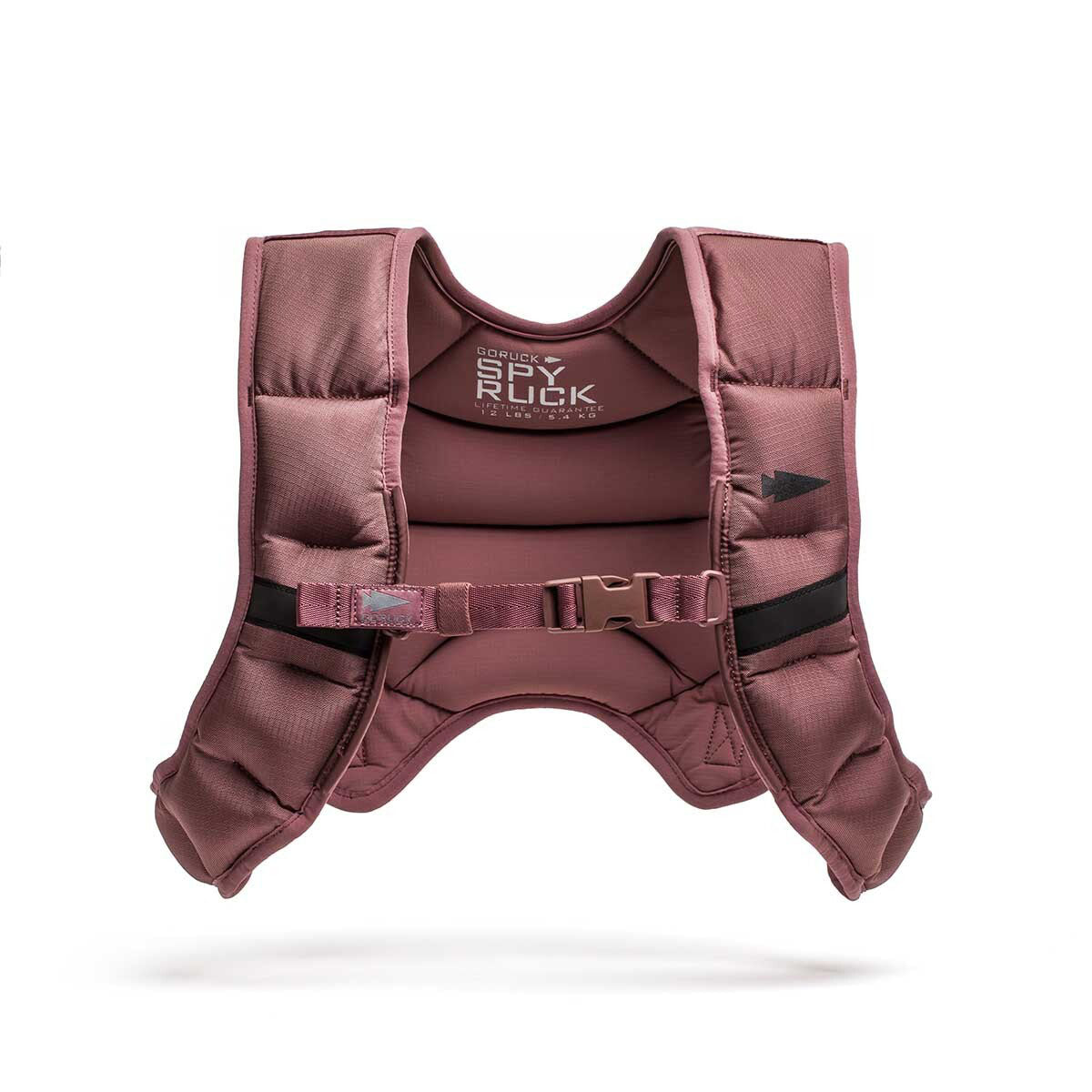 The Spy Ruck maroon weighted workout vest features adjustable straps and padding, ideal as women’s fitness gear, and is shown against a white background.