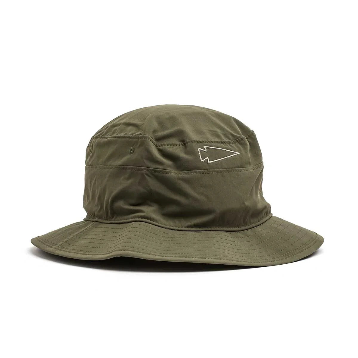 GORUCK Slick Ranger Green boonie hat with embroidered arrowhead logo on a white background