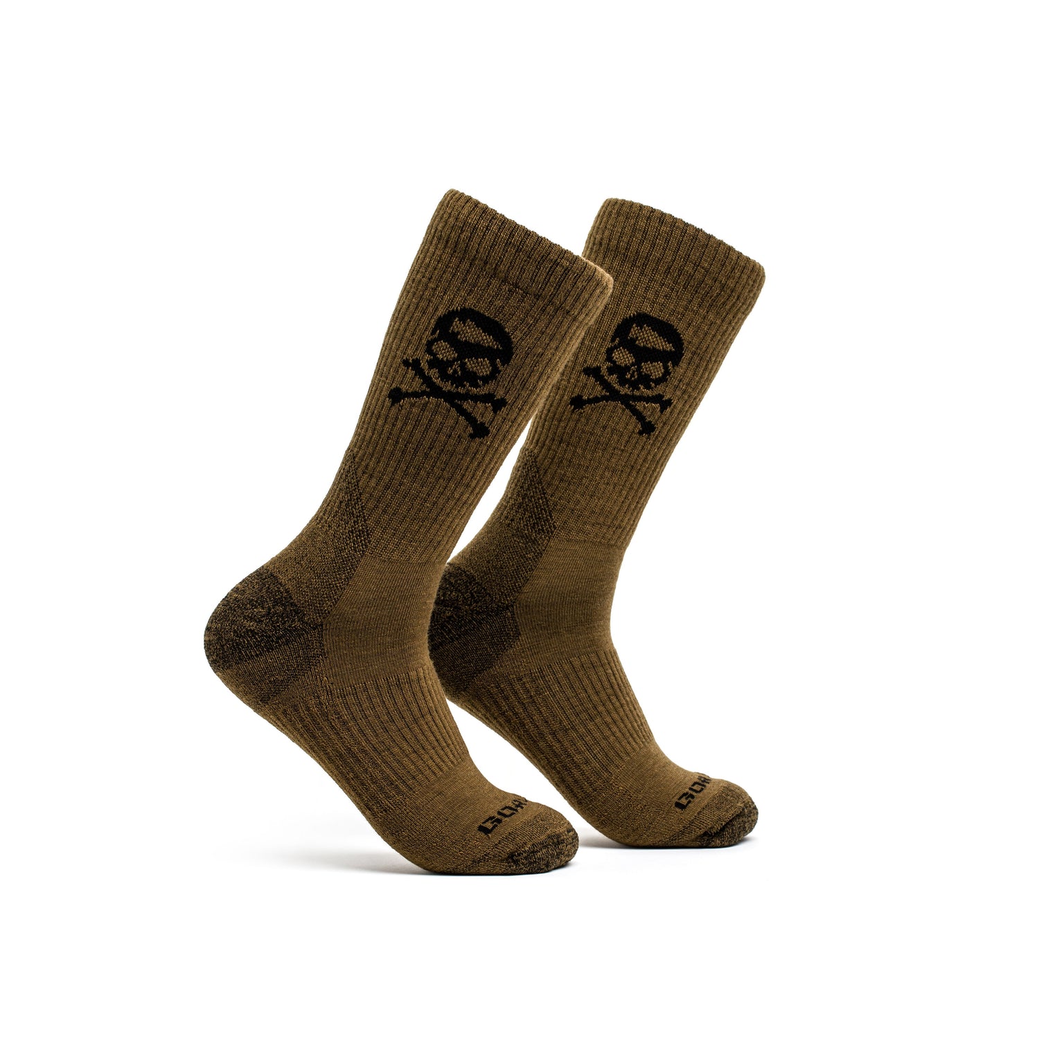 A pair of Tribe Merino Challenge Socks - Crew in brown, featuring