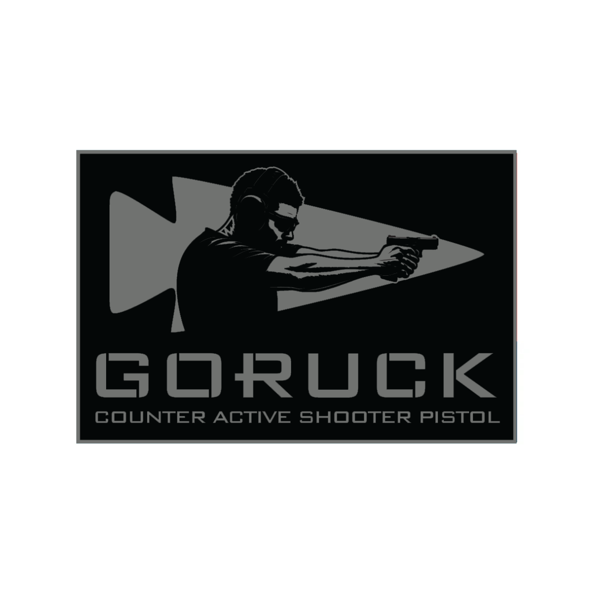 Silhouette of person aiming a pistol with “Capstone Tactical Weekend 2027” text below, highlighting an advanced shooting event during the tactical weekend in Greenville as part of the GORUCK Shooter Capstone.