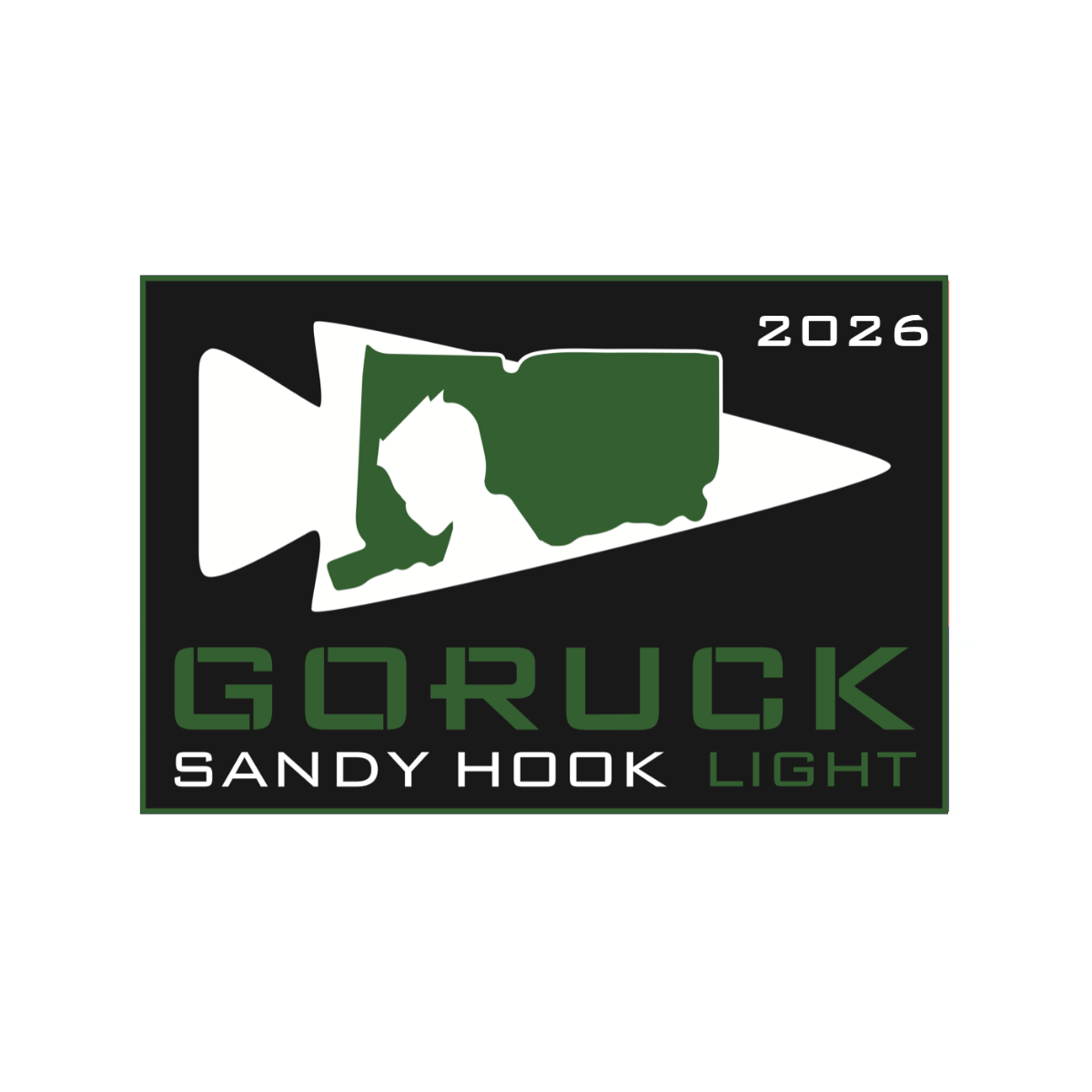 Sandy Hook Memorial - Light Challenge 2026 logo features green and white graphics on a black background, honoring the Sandy Hook Promise Foundation and commemorating the Sandy Hook Memorial rucking event.