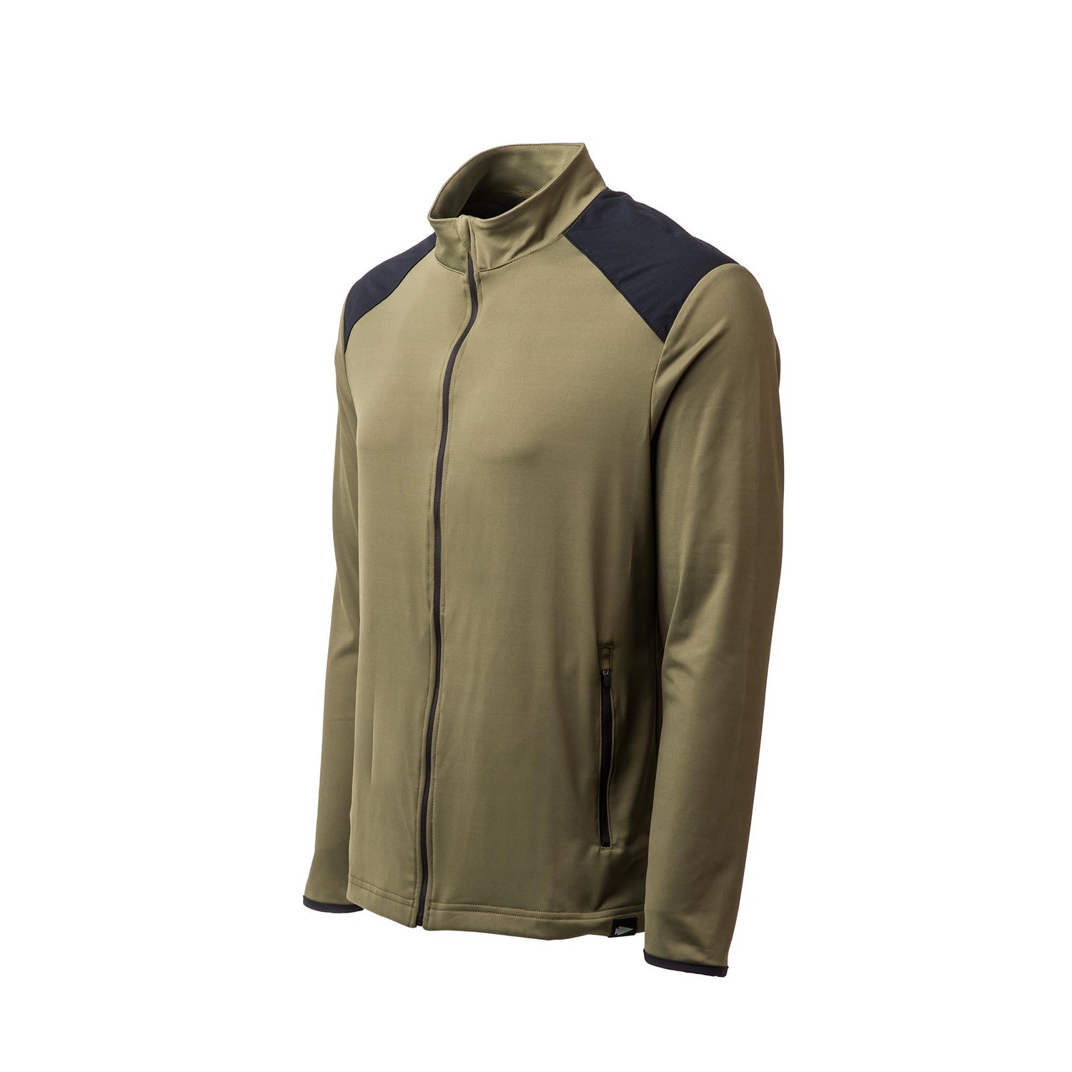 GORUCK Ranger Green full zip jacket with black shoulder panels, high collar, front zipper