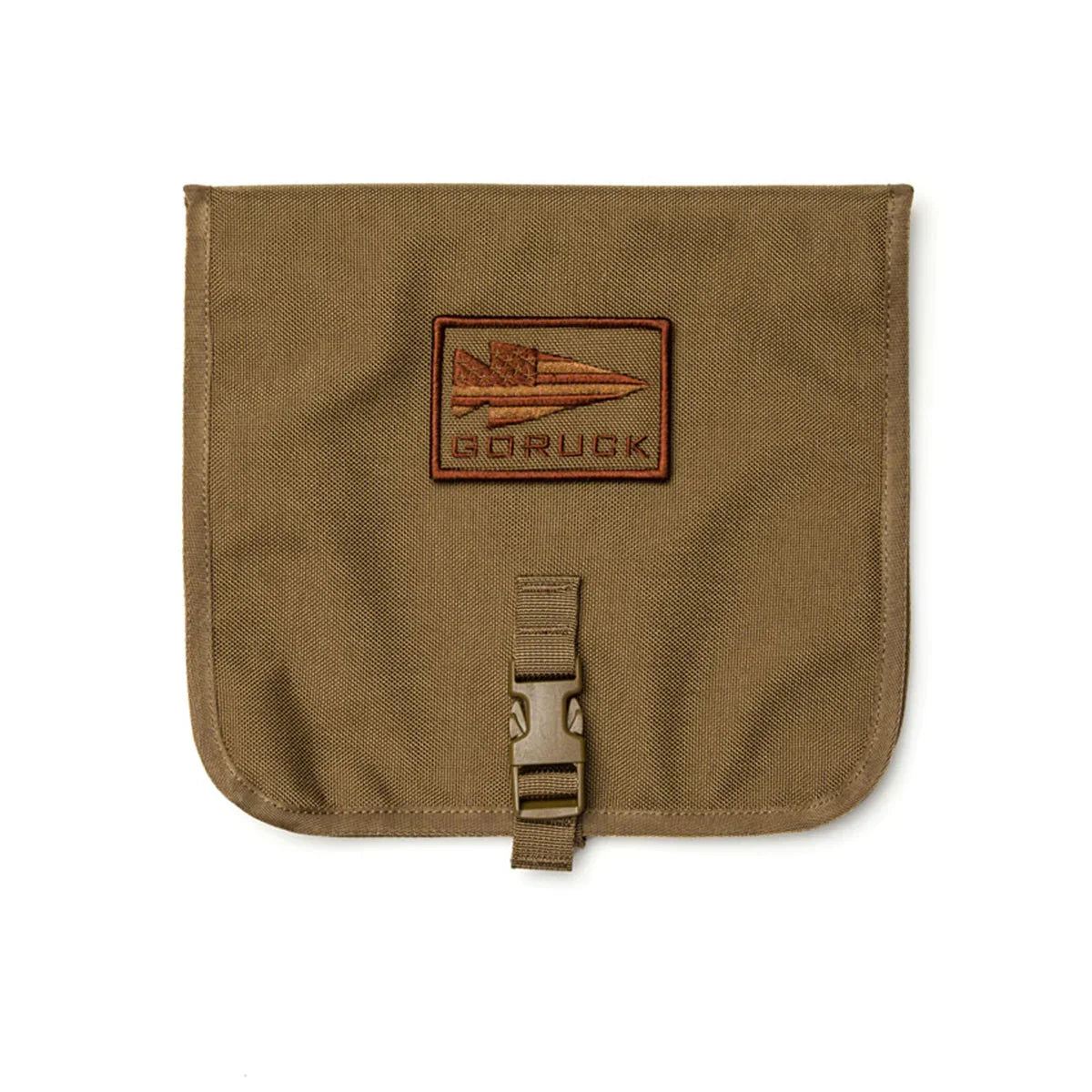 GORUCK coyote brown durable fabric pouch with American flag logo and buckle closure