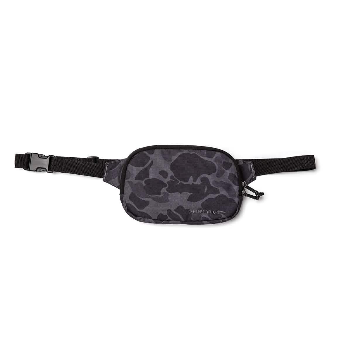 GORUCK black camo pattern waist bag with adjustable strap and zipper pocket