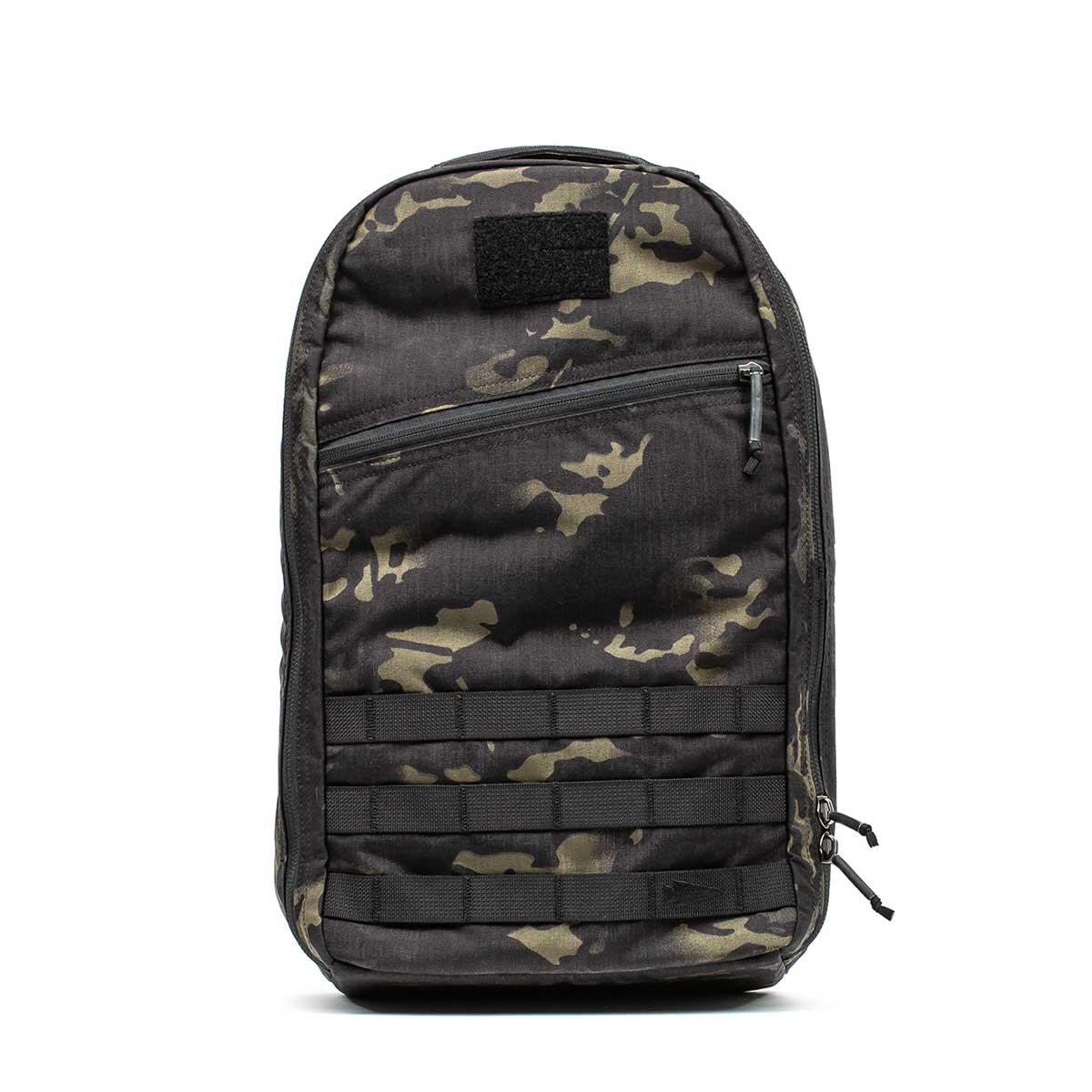 The Bullet Ruck Classic - Ballistic Nylon Cordura is a black and gray camo 15L daypack featuring front zippers and webbing, shown on a white background.
