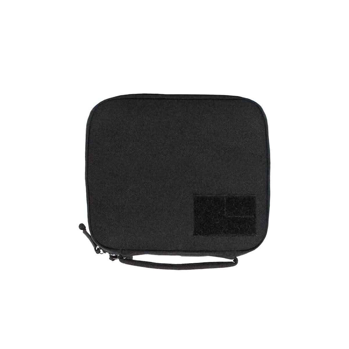 The GR2 Field Pocket by GORUCK is a black square pouch made from durable 1000D Cordura. It includes a zipper, a small strap on one side, and features a patch pocket in the lower right corner, making it perfect as an electronics organizer for those on the go.
