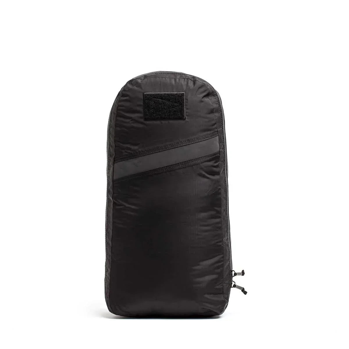 Black packable bullet bag with diagonal design and zipper closure, GORUCK rucking gear
