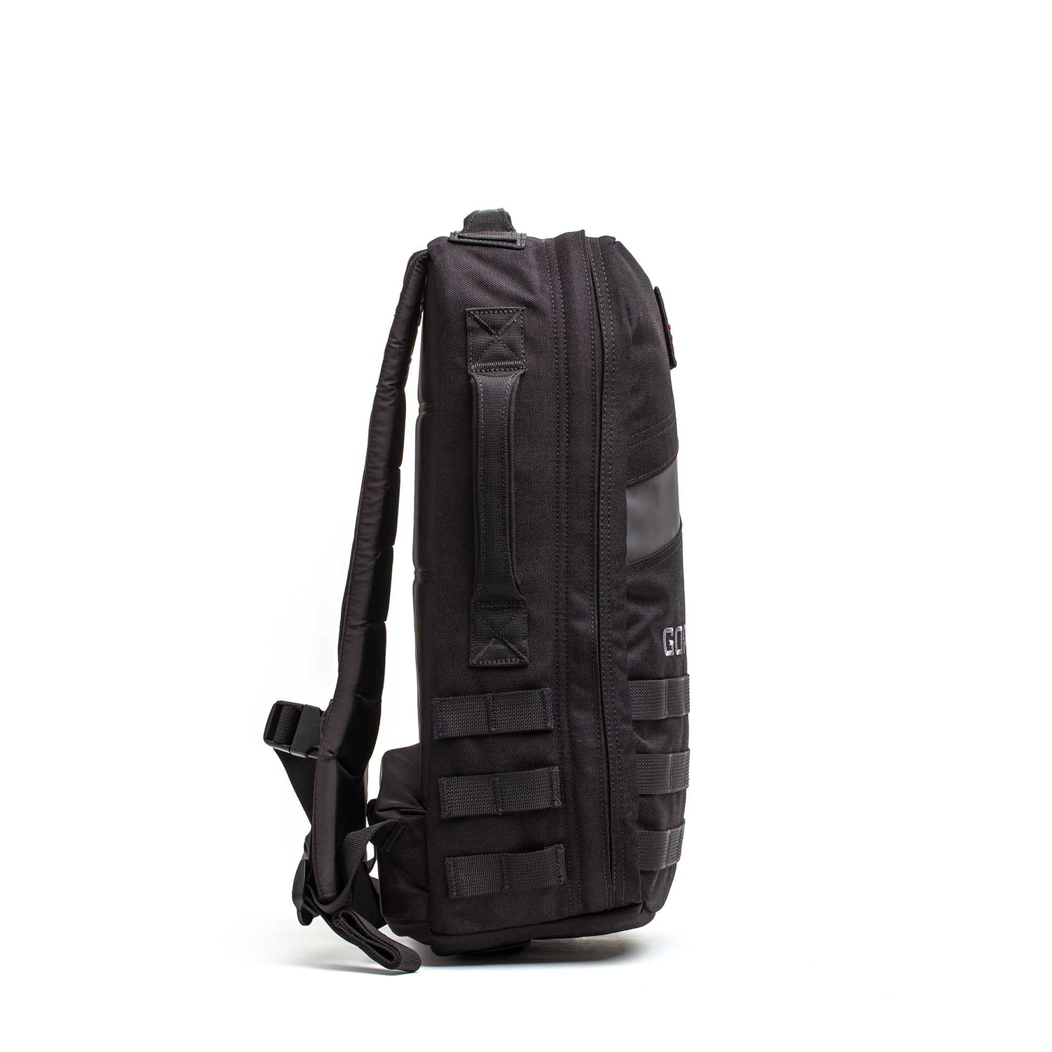 The Rucker 5.0, shown in side view against a white background, features padded straps and webbing details for comfortable rucking.