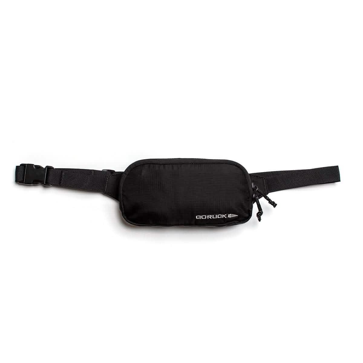 GORUCK black rucking waist pack with logo, durable tactical gear on white background