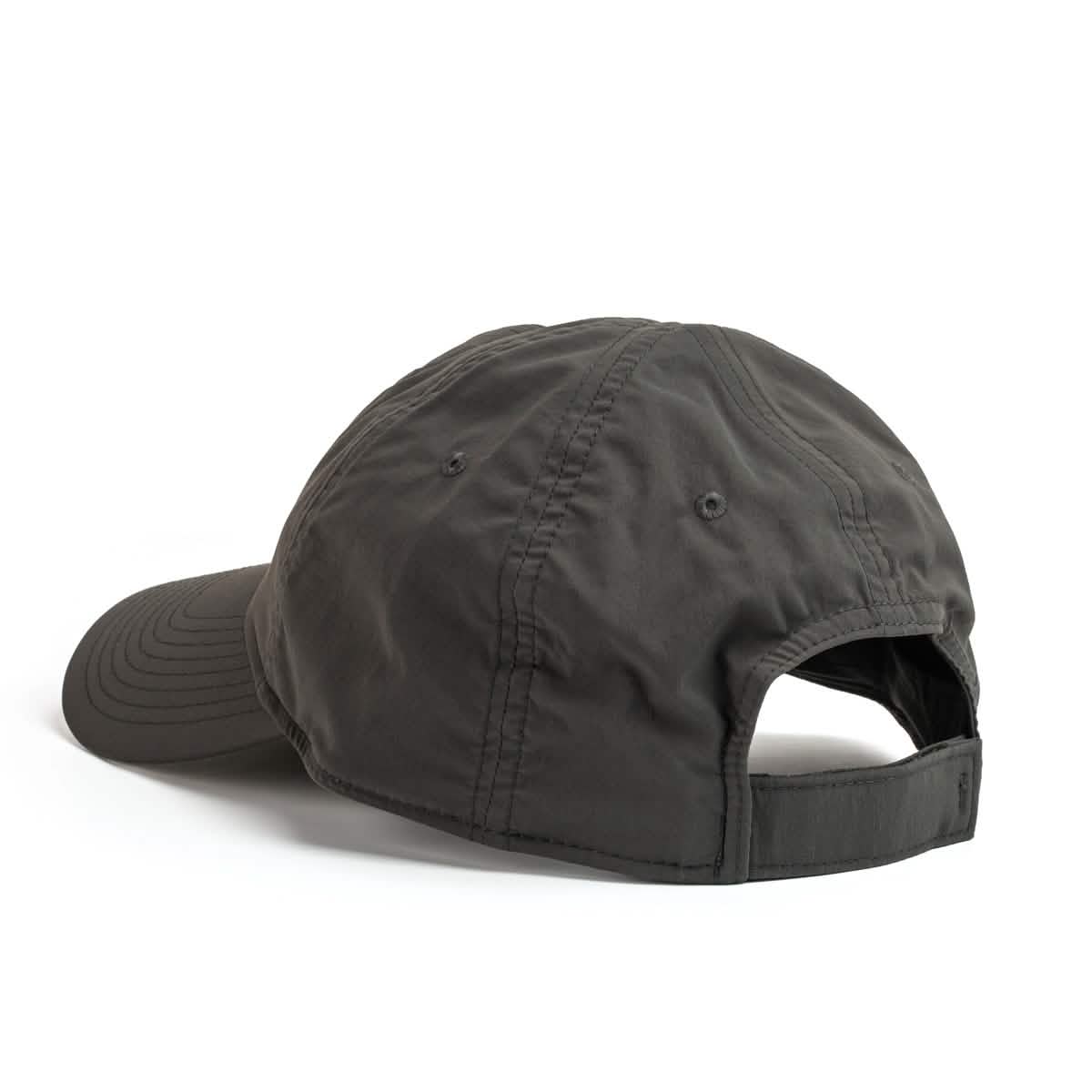 A GORUCK Performance TAC Hat - Slick in dark green is viewed from the back, highlighting its adjustable strap and detailed stitching. Made with ToughDry® fabric for sweat-wicking, this cap is presented against a plain white background.