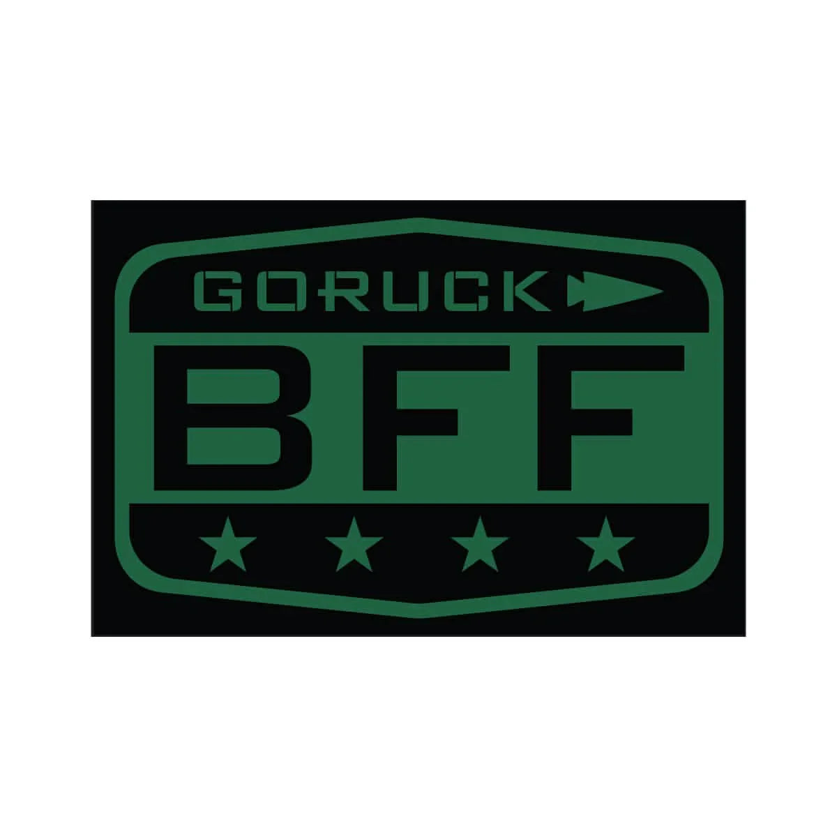 Green and black GORUCK BFF patch with four stars and arrow logo for tactical rucking gear