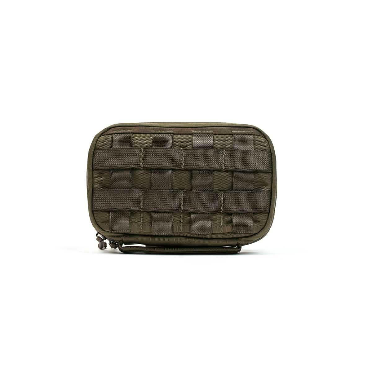 GORUCK Field Pocket Ranger tactical pouch in olive drab with MOLLE webbing and zipper from front
