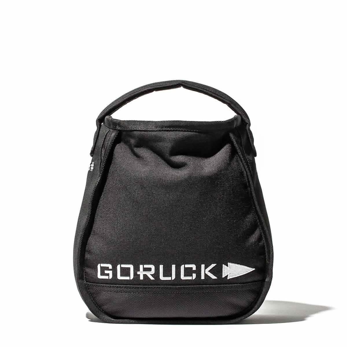 Black GORUCK weighted sandbag with handle, durable rucking gear for training and events