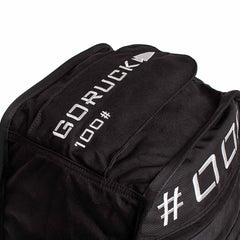 Black GORUCK 100lb weighted rucking bag with white embroidered logo and hashtag CZ7