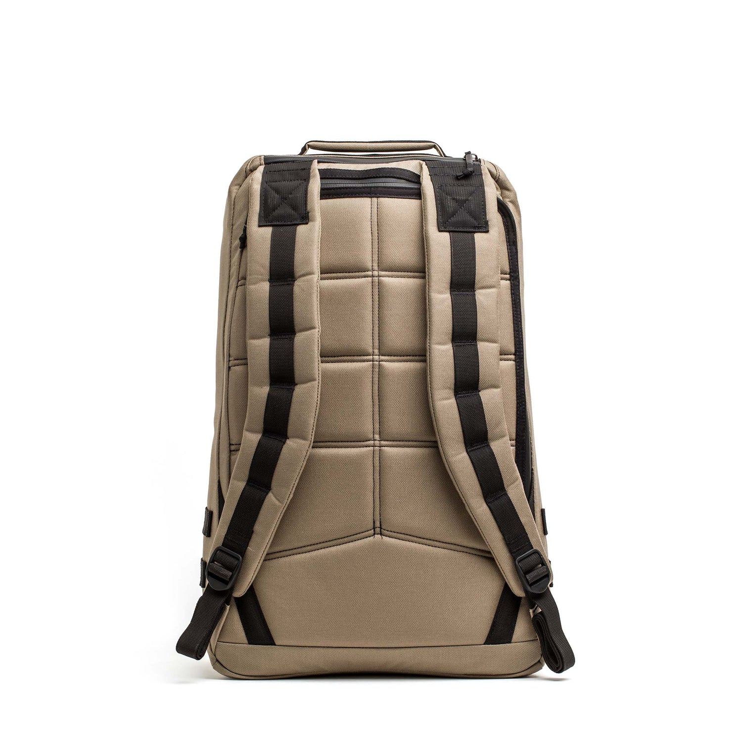 Tan GR1 USA - Cordura everyday carry rucksack with black adjustable shoulder straps, shown from the back on a white background.