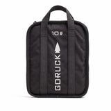 GORUCK 10lb sand ruck plate in black with handles, logo, and arrow graphic, fitness gear