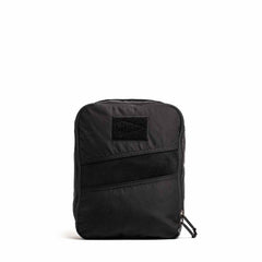 GORUCK black durable shoe bag with mesh panel and zipper, isolated on white background