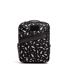 Black GORUCK backpack with white arrowhead pattern and front diagonal zip pocket