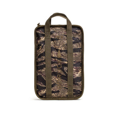 Camouflage-patterned zippered carrying case with two handles, made for easy transport of your Sand Ruck Plates and rucking gear, shown upright against a white background.