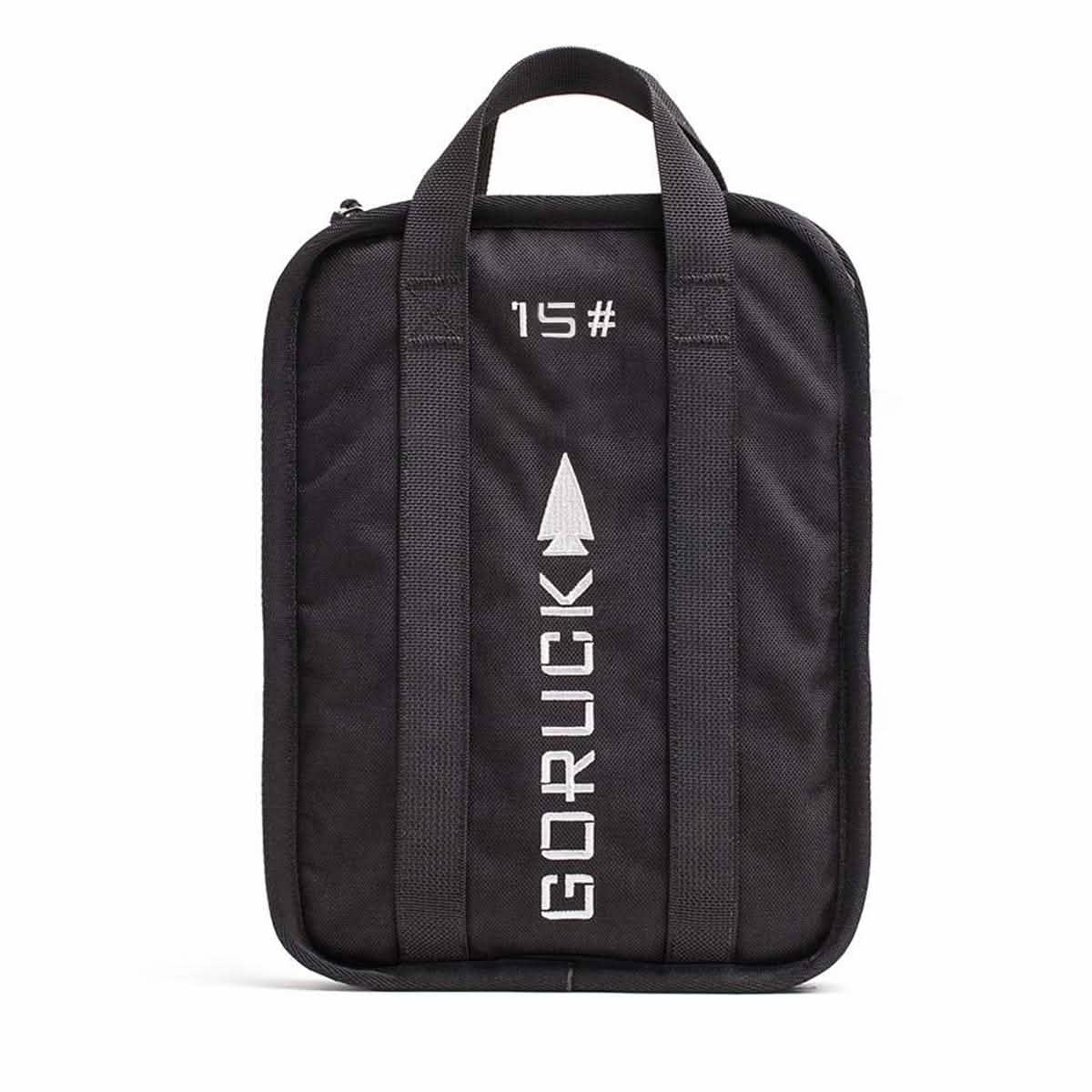 A Sand Ruck Plates bag from GORUCK comes in black, featuring two sturdy handles and offering a lifetime guarantee. The design includes 