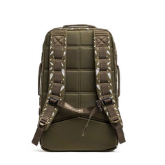 The Rucker 4.0 - Reflective Spearhead in olive green is shown from the back, featuring padded straps with white arrow patterns—ideal as a training backpack for rucking.