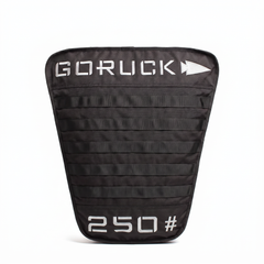 Black Sand Tombstones weight plate carrier with “Sand Tombstones” and “250” in white on the front, ideal for weighted carry workouts. Shown against a white background.