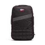 GORUCK 25L Rucker Blackout Orange backpack with American flag patch, rugged design on white background