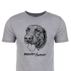 Monster Forever Tee // PREORDER: Gray t-shirt featuring a detailed dog face illustration with the text “monster forever” beneath the image.