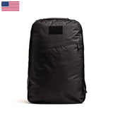 GORUCK black rucksack backpack made with Dyneema fabric, USA flag in corner, white background