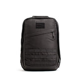 GORUCK black rucksack backpack with MOLLE webbing, front zipper pocket, and rugged design