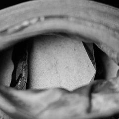Close-up black and white photo showing the inside pouch of a durable GORUCK rucksack