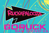 Retro graphic with "Ruckapalooza" graffiti and "GORUCK San Diego '26" in neon, spotlighting the Ruckapalooza San Diego - Fitness Party & City Ruck Weekend, inspired by Austin festival vibes and celebrating the fitness community.