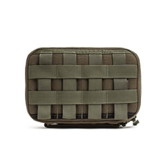 The GR1 Field Pocket - USA, an olive green tactical pouch with front MOLLE webbing, is ideal for organizing camera gear or electronics and is shown against a white background.