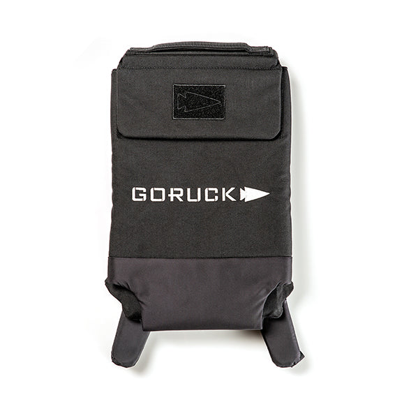 RPC Long + 30LB (Long) Plate Bundle backpack in black with white logo and arrow, featuring ergonomic lumbar support, shown front-facing against a white background.