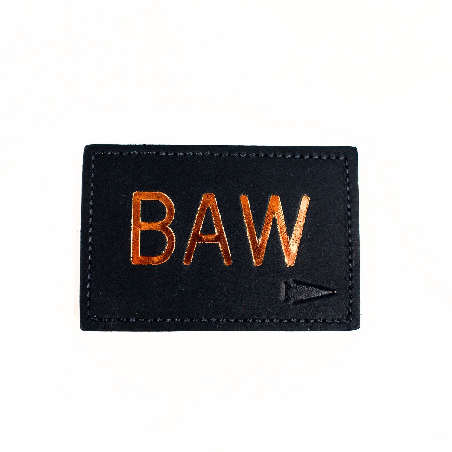 The Patch - Custom Leather Monogram features a black leather patch with shiny gold 