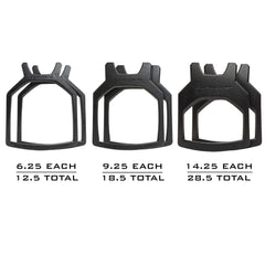 The Rucking Weight Vest + Plates Bundle features three black curved plates labeled 6.25, 9.25, and 14.25—ideal for rucking or weight vests—with total weights shown for simple planning.