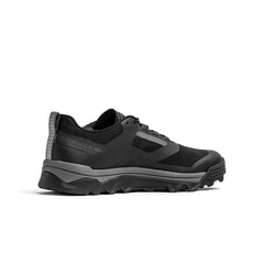 Side view of a black and gray durable GORUCK rucking shoe with rugged outsole and pull tab