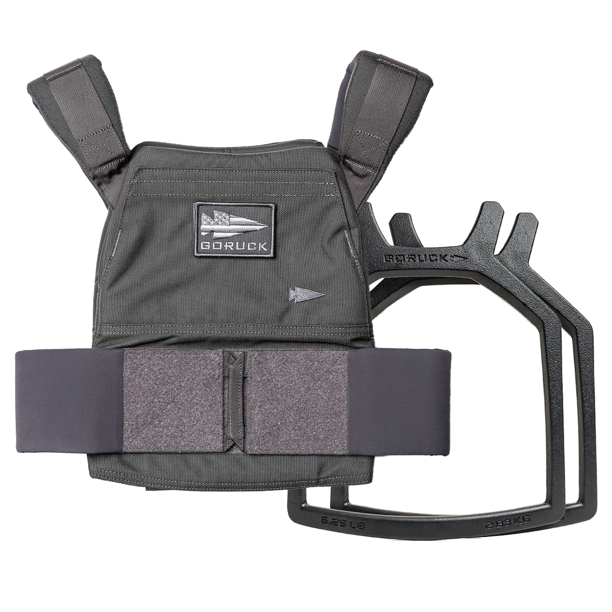 The Weight Vest + Curved Plate Bundle in gray with black plates, shown on a white background—an ideal training combo for your workouts.