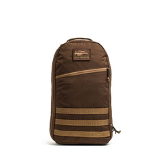 The Bullet Ruck Classic - Ballistic Nylon Cordura is a brown 15L daypack with a front zipper pocket, patch logo, and bottom horizontal webbing—ideal as a streamlined backpack or rugged rucking pack.