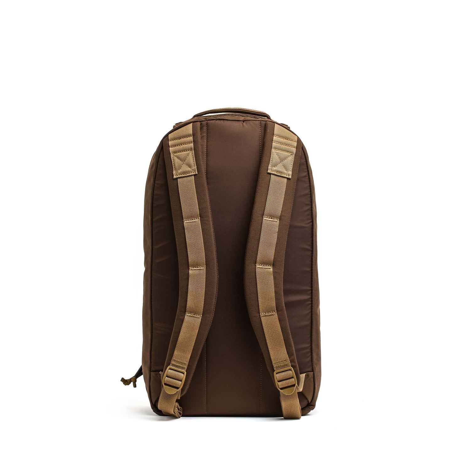 The Bullet Ruck Classic - Ballistic Nylon Cordura is a brown 15L daypack, shown from the back with two tan padded shoulder straps and a top handle, featuring a streamlined backpack design.