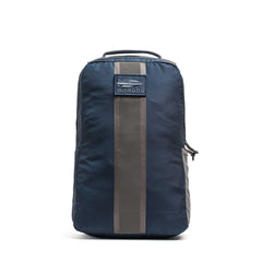 The Basic Rucker in navy blue features a vertical reflective stripe and a GORUCK logo on the front, designed for rucking and shown against a white background.