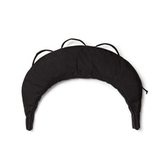 A black Bulgarian Sandbag with a crescent shape and three fabric loops on top, shown from above against a white background.